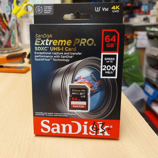 SanDisk 64GB Extreme PRO 200MB/s UHS-I SDXC, Class 10, U3, V30